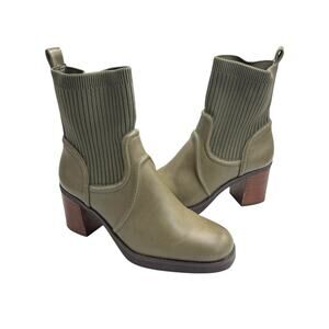Baretraps Galatia Green Vegan Leather Pull On Block Heel Midi Ankle Boots